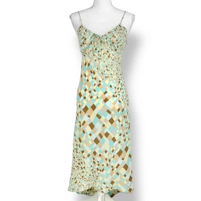 Vestido Cami Vintage Express Feminino Geométrico Tamanho 9/10 Verde Marrom - Imagem 1 de 4