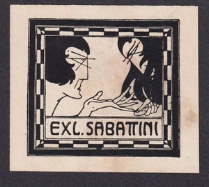Exlibris Sabattini ex-libris bookplate Antonio Robino woodcut - Imagen 1 de 1