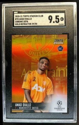2020 Stadium Club Chrome UEFA Amad Diallo Refractor Gold RC #/50 Man U SGC 9.5 - Image 1 of 2
