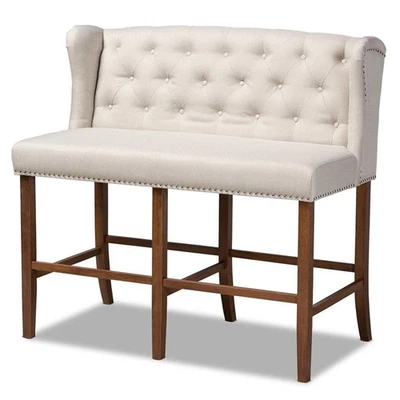 Baxton Studio Alira Beige Upholstered Walnut Finished Bar Stool Bench - Image 1 of 4