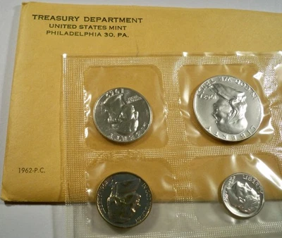 1962 US MINT PROOF SET 5 COINS 1c 5c 10c 25c 50c FRANKLIN HAALF 0.6148 oz SILVER - Image 1 of 3