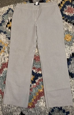 Pantalón J.Crew Seersucker Algodón Elástico Rayas Pierna Recta 10 Gris/Blanco Preppy Foto 1 de 4