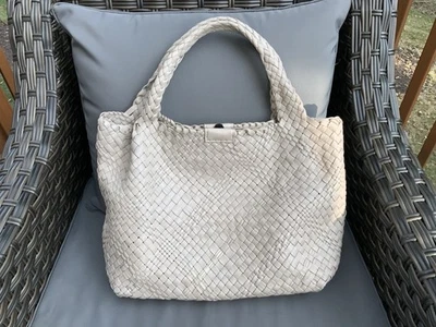 Bolso de Mano Falor F1851 Grande Cuero Tejido Italiano Gris Nuevo Foto 1 de 4