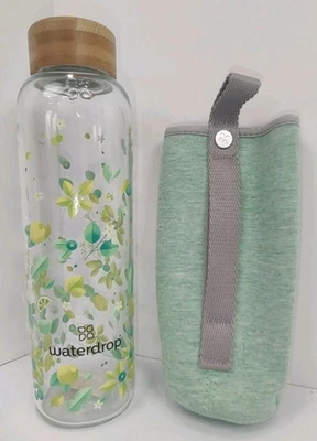 Waterdrop Water Bottle Green Yellow Floral with Case NWOT NEW - Image 1 of 4