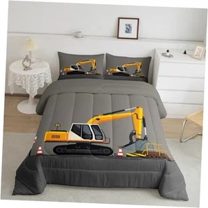 Excavator Comforter Set Boys Cute Vehicles Truck Car Print Twin Multi 20 - Picture 1 of 8