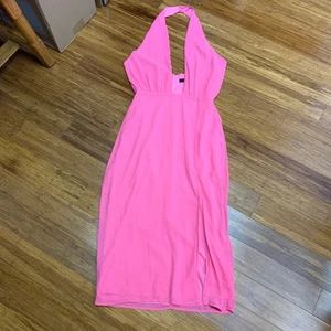 Lulus Hot Pink Neckholder ärmellos Schlitz Midikleid Damen Größe Small Chiffon - Bild 1 von 10