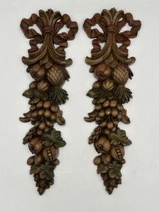 Große Vintage Obst Relief Wandbehang Plakette Hollywood Regency Chic 2er Set - Bild 1 von 6