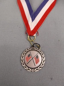  American Flag silver insert  medal patriotic drape trophy award - Picture 1 of 1