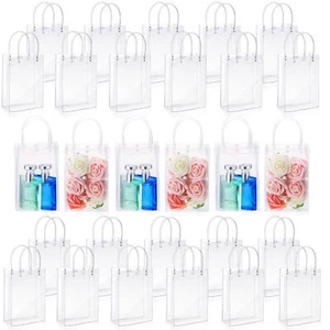 24 Pack Clear Plastic Gift Bags with Handle Reusable Transparent Gift Tote Bags - Picture 1 of 7