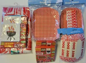 Lotto articoli di carta e tovaglia per hamburger picnic barbecue cestino vassoio hot dog - Foto 1 di 10
