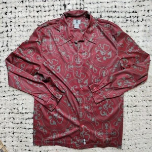 Vintage Guess Shirt Medium Red Tribal Asian Long Sleeve Button Up Polyester Y2K - Picture 1 of 16