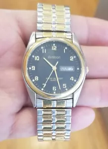 MEN'S WATCH~STRETCH~ARMITRON~20/1143XLD~GOLD SILVER 2-TONE~BLACK DIAL~DAY/DATE - Picture 1 of 13