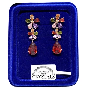 Pendientes Flores Gran Pl. Oro Amarillo 18K con Cristales Circonitas Multicolor - Imagen 1 de 5