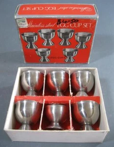 Retro vintage 70s Rosa stainless steel egg cup set x 6 boxed - Picture 1 of 4