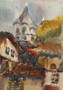 Antique impressionist watercolor painting cityscape - Picture 1 of 12