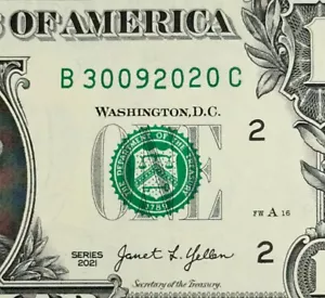 30th of September 2020 Birthday Dollar NEW Uncirculated Fancy Serial Number - Picture 1 of 3