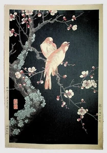 Stampa xilografia giapponese di NISHIMURA HODO Fiori di prugna e canarini - Foto 1 di 10