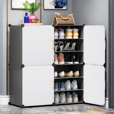 Interlocking Cube Shelf Shoe Storage Rack Organizer Unit Shoe Cabinet with Door - Image 1 of 4