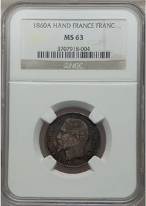 1860A France Napoleon III Franc NGC MS63 - Picture 1 of 2