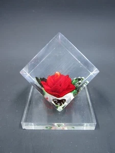 VINTAGE BIRCRAFT HUNTINGTON INDIANA SAINT VALENTINES DAY ROSE LUCITE PAPERWEIGHT - Picture 1 of 5