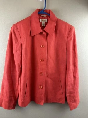 Blazer Talbots Talla 6 Naranja 100% Lino Irlandés Botón Blazer Chaqueta Forrada Bolsillos Foto 1 de 4