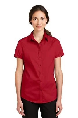 Camisa de vestir Port Authority para mujer manga corta cuello abierto SuperPro sarga L664 Foto 1 de 3