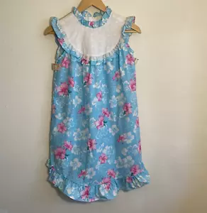 Nikky Hawaiian Dress Girls Size 12 Floral Hibiscus Light Blue Ruffle Bib Muumuu - Picture 1 of 11