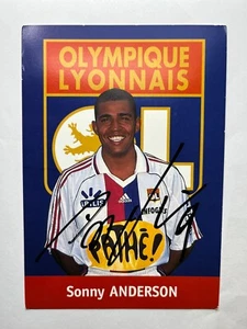 Autograph SONNY ANDERSON-Olympique Lyon-6 Caps BRAZIL-Ex-Servette-Barcelona-AK - Picture 1 of 2