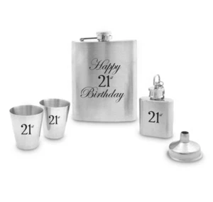 21st Birthday Gift Stainless Steel Hip Flask Set in Gift Box - Bild 1 von 2