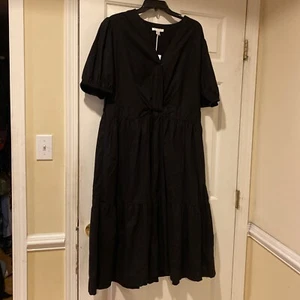 Free Assembly Women Cotton Dress Twist Front Sz XXL Black Midi Short Sleeve - Picture 1 of 12