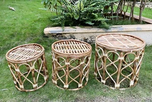 Set of 3 Handmade Cane Stools - Versatile and Space-Saving - Picture 1 of 7