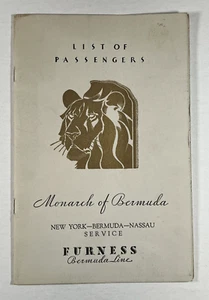 1933 Lista passeggeri Monarch of Bermuda - Furness-Bermuda Line - Foto 1 di 5