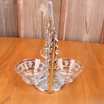 Metal Relish Server Rack With Two Glass Bowls - Image 1 of 4