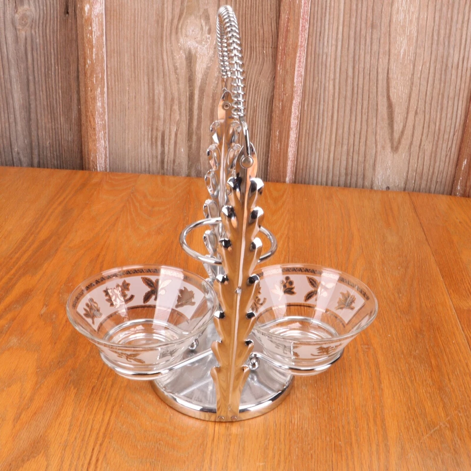 Metal Relish Server Rack With Two Glass Bowls - Image 1 of 4