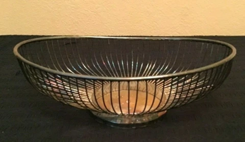 Vintage Pewter Wire Bread Basket Fruit Bowl Mid Century Modern Cover