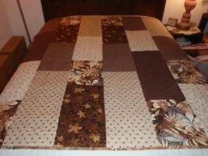 HANDMADE QUILT ~ BROWN TONES WITH BATIK BACK ~ 60 X 71 ~ NEW UNWASHED - Picture 1 of 5