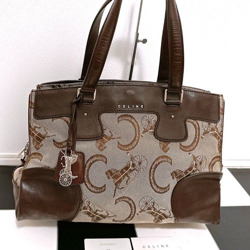 CELINE Tote Bag Borsa a tracolla in pelle tela carrozza cavalli USATA Autore #S2123