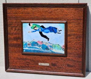 MARC CHAGALL AFTER ENAMEL ON COPPER PLAQUE WOOD FRAMED MCM SPAIN - Picture 1 of 15