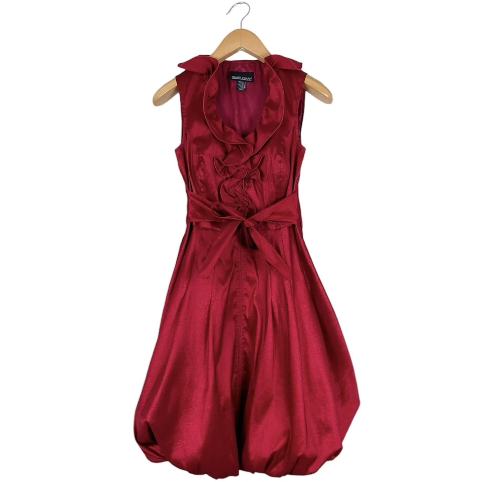 Vestido de cóctel Frank Lyman para mujer 8 rojo metálico dobladillo burbuja sin mangas con cinturón Foto 1 de 4