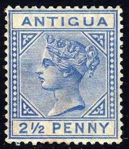 ANTIGUA Regina Vittoria 1887 21/2d. Corona filigrana ultramarina CA P. 14 SG 27 COME NUOVA - Foto 1 di 2