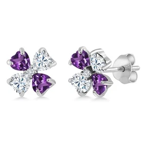 925 Sterling Silver Stud Lab Grown Diamond Earrings Amethyst Moissanite (1.95 - Picture 1 of 4