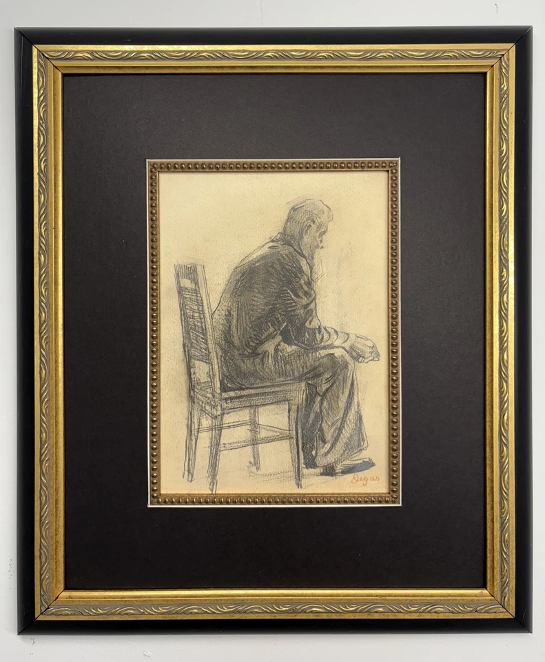  Dibujo de grafito de Edgar Degas / arte atribuido mate y enmarcado firmado a mano Foto 1 de 4