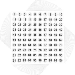 25 Blatt 1-100 Zahlenaufkleber, wasserdichte Vinyl Etiketten, 1 cm weiß rund  - Bild 1 von 7