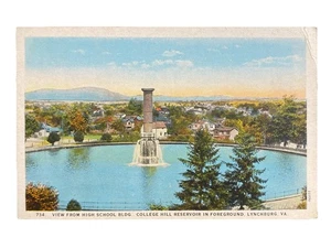 View from High School Bldg College Hill Reservoir Lynchburg Virginia Postcard - Picture 1 of 2