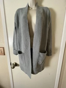 LOVE TOKEN Fuzzy Open Front Cardigan SZ M 2 Front Pockets Gray - Picture 1 of 9