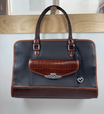 Винтажный Brighton апрель сердце портфель работы сумка Дамская сумка черный коричневый крок кожи Offic - Изображение 1 из 4