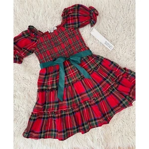 CUTE Badgley Mischka Girls Red Tartan Plaid Holiday Dress Size 5 Party Winter - Picture 1 of 8