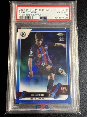 2022-23 Topps Chrome UEFA #32 Pablo Torre Blue Refractor /150 PSA 10 Barcelona - Image 1 of 2