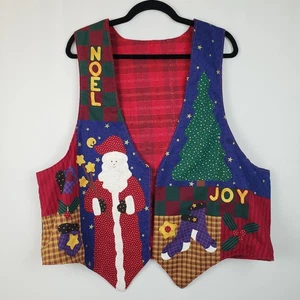 Vintage 90er Oma Core Weihnachtsweste XL Stepp Baumwolle Santa Schneemann Mond Sterne - Bild 1 von 10