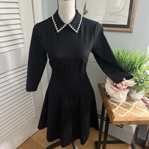 Kate Spade Damen Kleid XS schwarz verzierter Kragen Ponte Fit Flare klassisch - Bild 1 von 15
